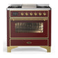Ilve UM36FNR3BUGLP Ilve Um36Fnr3Buglp Majestic Iii 36 Inch Dual Fuel Range With 6 Black Brass Burners And Griddle, Dual Function Burner Up To 25,000 Btu (Triple Glass Door, Burgundy, Brass, Liquid Propane)