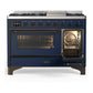 Ilve UM48FNR3MBPLP Ilve Um48Fnr3Mbplp Majestic Iii 48 Inch Dual Fuel Range With 8 Burners And Griddle, Dual Function Burner Up To 25,000 Btu (Liquid Propane, Triple Glass Door, Midnight Blue, Copper)