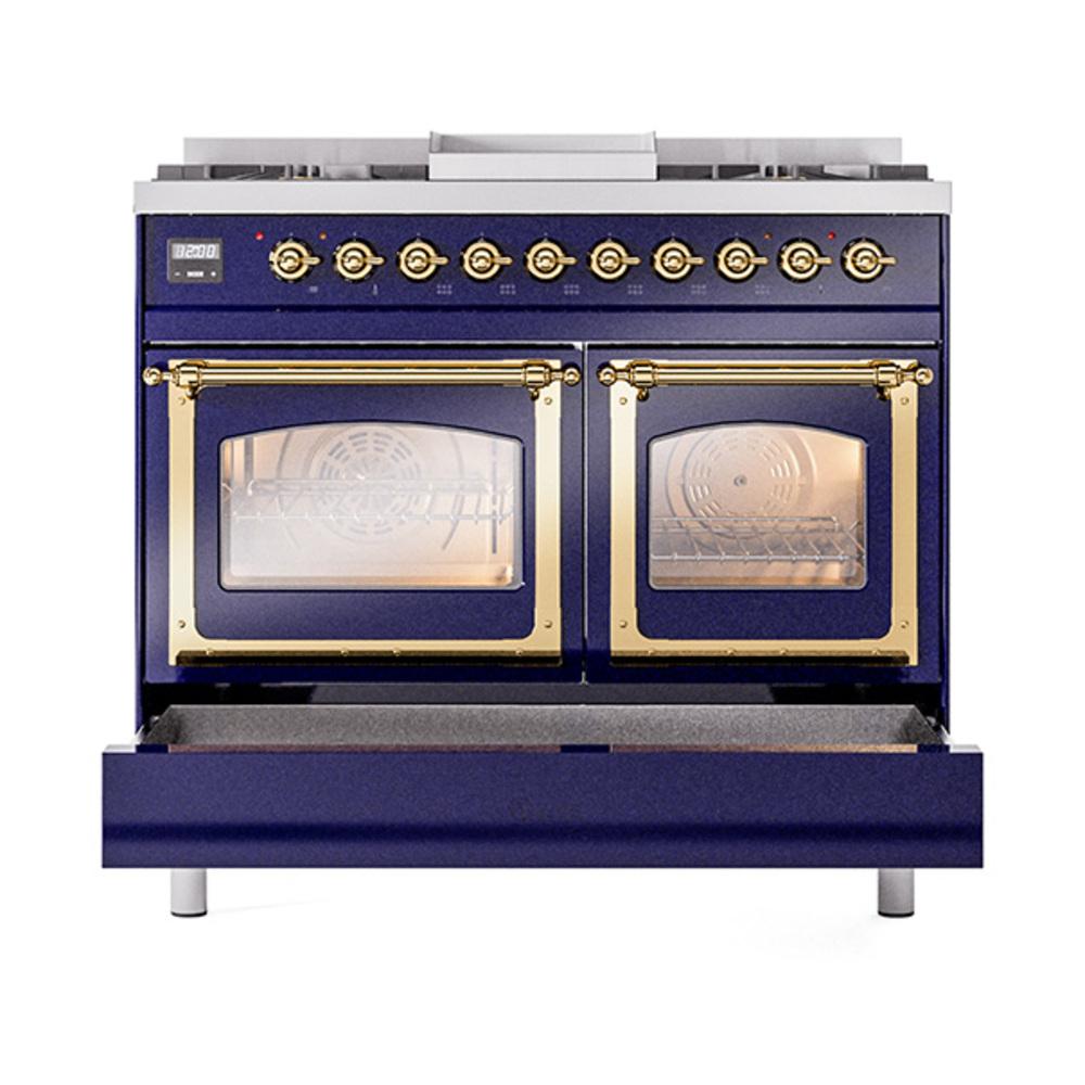 Ilve UND40FNMPMBG Ilve Und40Fnmpmbg Nostalgie Ii Noblesse 40" Dual Fuel Range (Natural Gas, Triple Glass Door, Midnight Blue, Brass)