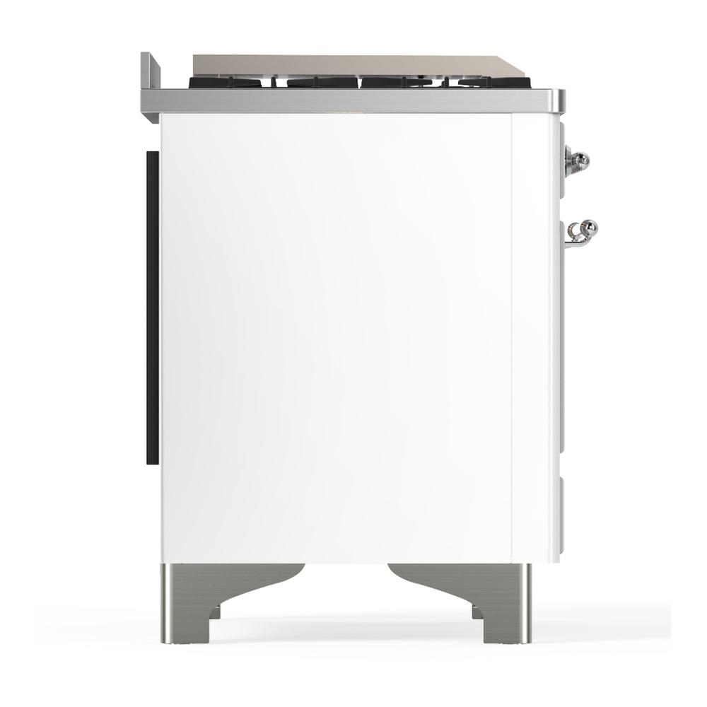 Ilve UMD40FQNR3WHCLP Ilve Umd40Fqnr3Whclp Majestic Iii 40 Inch Dual Fuel Range With 6 Burners And Griddle, Dual Function Burner Up To 25,000 Btu (Liquid Propane, Solid Door, White, Chrome)