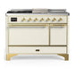 Ilve UM48FSQNR3AWG Ilve Um48Fsqnr3Awg Majestic Iii 48 Inch Dual Fuel Range With 5 Black Brass Burners, Griddle And French Top, Dual Function Burner Up To 25,000 Btu (Natural Gas, Solid Door, Antique White, Brass)