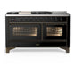 Ilve UM60FSNR3BKB Ilve Um60Fsnr3Bkb Majestic Iii 60 Inch Dual Fuel Range With 7 Burners, Griddle And French Top, Dual Function Burner With Up To 25,000 Btu (Natural Gas, Triple Glass Door, Glossy Black, Burnished)