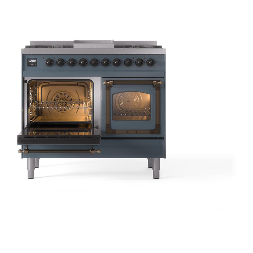 Ilve UND40FNMPBGBLP Ilve Und40Fnmpbgblp Nostalgie Ii Noblesse 40" Dual Fuel Range (Liquid Propane, Triple Glass Door, Blue Grey, Burnished)