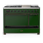Ilve UM48FQNR3EGB Ilve Um48Fqnr3Egb Majestic Iii 48 Inch Dual Fuel Range With 8 Burners And Griddle, Dual Function Burner Up To 25,000 Btu (Natural Gas, Solid Door, Emerald Green, Burnished)