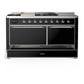 Ilve UM60FSQNR3BKC Ilve Um60Fsqnr3Bkc Majestic Iii 60 Inch Dual Fuel Range With 7 Burners, Griddle And French Top, Dual Function Burner With Up To 25,000 Btu (Natural Gas, Solid Door, Glossy Black, Chrome)