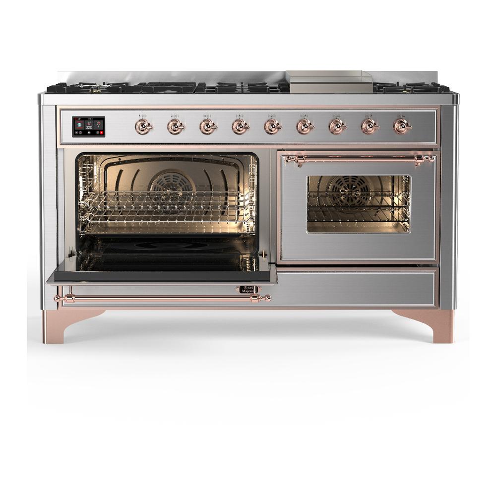 Ilve UM60FNR3SSPLP Ilve Um60Fnr3Ssplp Majestic Iii 60 Inch Dual Fuel Range With 9 Burners And Griddle, Dual Function Burner Up To 25,000 Btu (Liquid Propane, Triple Glass Door, Stainless Steel, Copper)