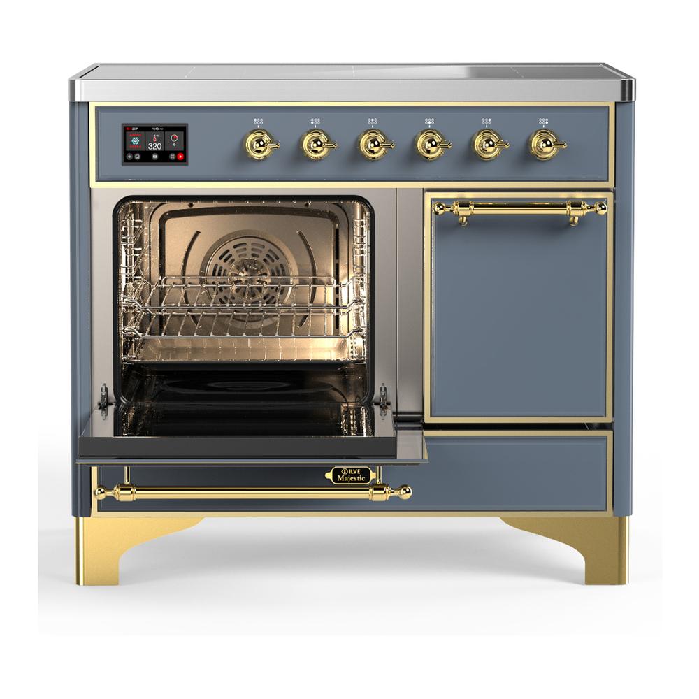 Ilve UMDIB40QNR3BGG Ilve Umdib40Qnr3Bgg Majestic Iii 40 Inch Induction Range With 6 Elements, 3.82 Cu. Ft. Total Oven Capacity (Solid Door, Blue Grey, Brass)