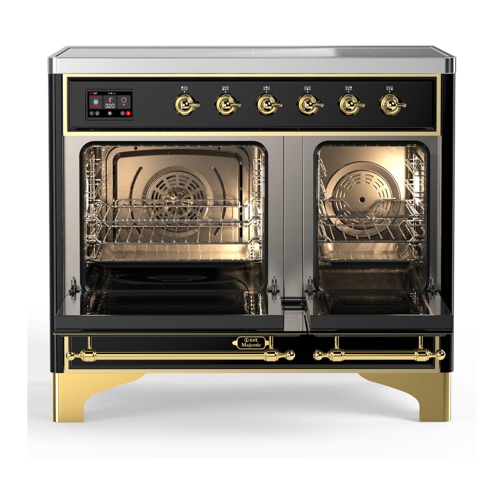 Ilve UMDIB40NR3BKG Ilve Umdib40Nr3Bkg Majestic Iii 40 Inch Induction Range With 6 Elements, 3.82 Cu. Ft. Total Oven Capacity (Triple Glass Door, Glossy Black, Brass)