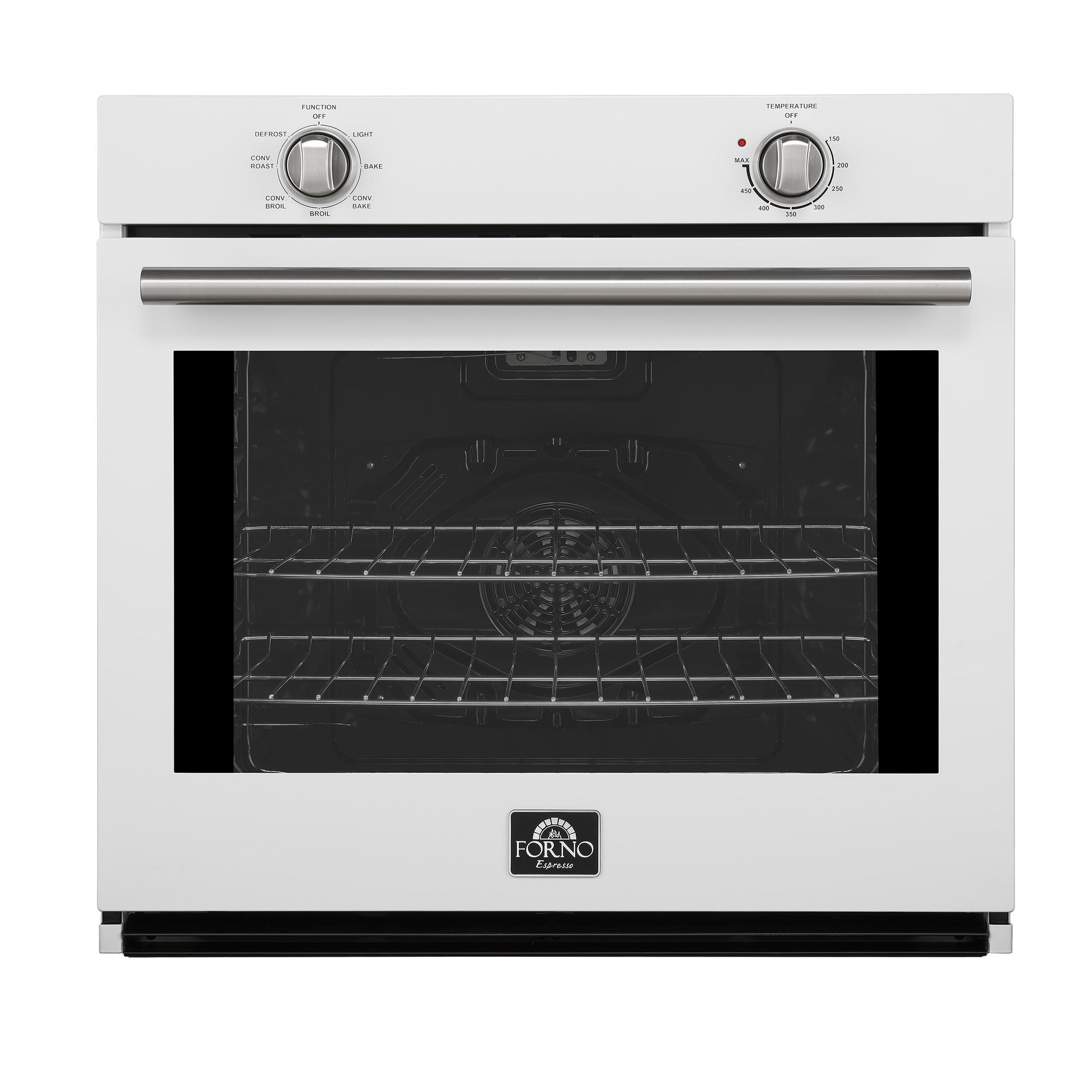 Forno FBOEL137030WHT Forno Vomero 30-Inch Wall Oven, White, 5 Cu.Ft Capacity, 3550 Watts Convection, Mechanical Controls, Manuel Steam Clean