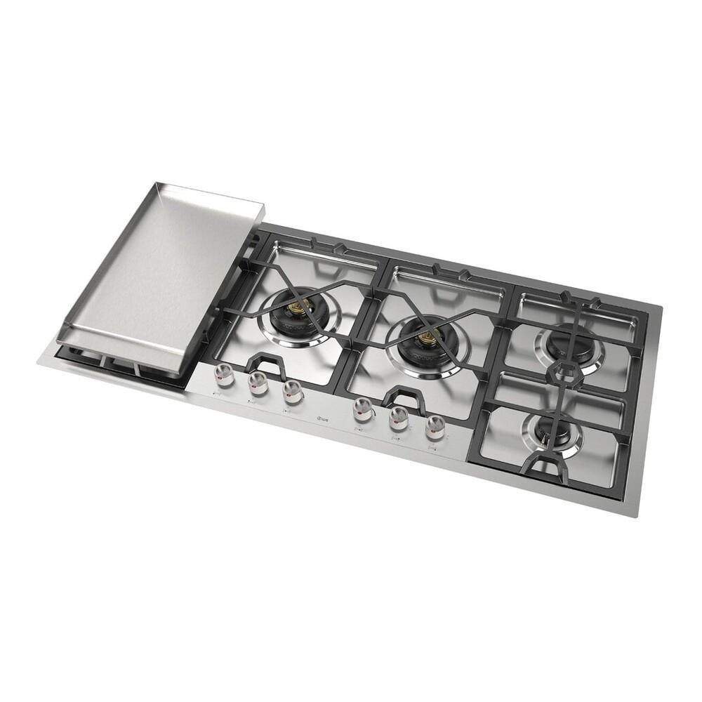 Ilve UHCPMT125FSSLP Ilve Uhcpmt125Fsslp Panoramagic 48 Inch Built-In Gas Cooktop With Total Black Brass Burners, In Stainless Steel (6 Sealed Burners + Left Griddle, Liquid Propane)