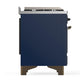 Ilve UM48FNR3MBB Ilve Um48Fnr3Mbb Majestic Iii 48 Inch Dual Fuel Range With 8 Burners And Griddle, Dual Function Burner Up To 25,000 Btu (Natural Gas, Triple Glass Door, Midnight Blue, Burnished)