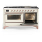 Ilve UM60FNR3AWPLP Ilve Um60Fnr3Awplp Majestic Iii 60 Inch Dual Fuel Range With 9 Burners And Griddle, Dual Function Burner Up To 25,000 Btu (Liquid Propane, Triple Glass Door, Antique White, Copper)