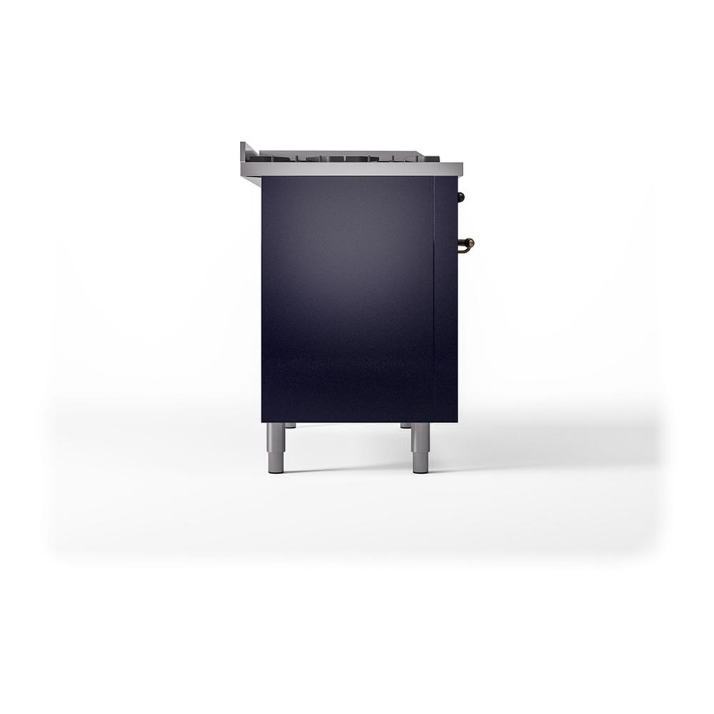 Ilve UN48FSQNMPMBBLP Ilve Un48Fsqnmpmbblp Nostalgie Ii Noblesse 48" Dual Fuel Range (5 Sealed Burners + Griddle + French Top, Liquid Propane, Solid Door, Midnight Blue, Burnished)