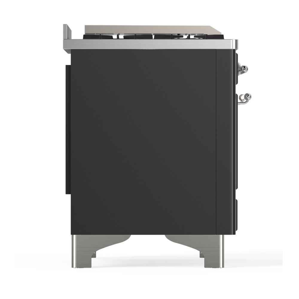 Ilve UM48FSNR3MGC Ilve Um48Fsnr3Mgc Majestic Iii 48 Inch Dual Fuel Range With 5 Black Brass Burners, Griddle And French Top, Dual Function Burner Up To 25,000 Btu (Natural Gas, Triple Glass Door, Graphite Matte, Chrome)