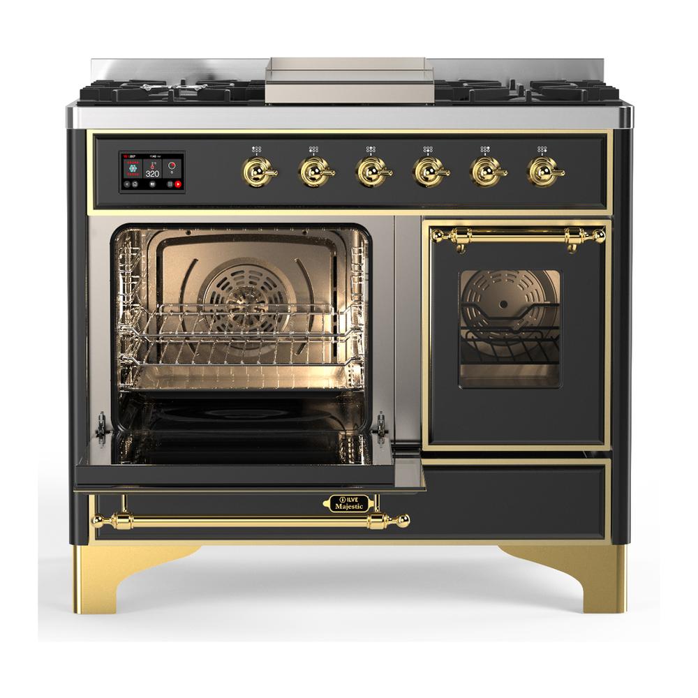 Ilve UMD40FNR3MGGLP Ilve Umd40Fnr3Mgglp Majestic Iii 40 Inch Dual Fuel Range With 6 Burners And Griddle, Dual Function Burner Up To 25,000 Btu (Liquid Propane, Triple Glass Door, Graphite Matte, Brass)