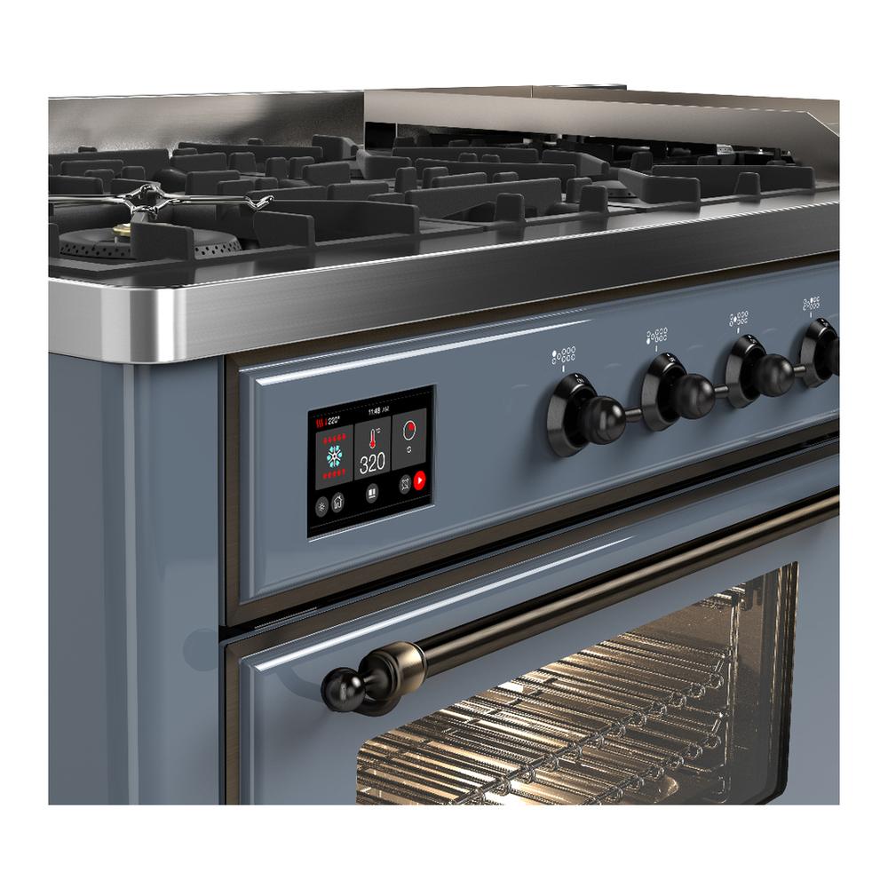 Ilve UM60FNR3BGBLP Ilve Um60Fnr3Bgblp Majestic Iii 60 Inch Dual Fuel Range With 9 Burners And Griddle, Dual Function Burner Up To 25,000 Btu (Liquid Propane, Triple Glass Door, Blue Grey, Burnished)