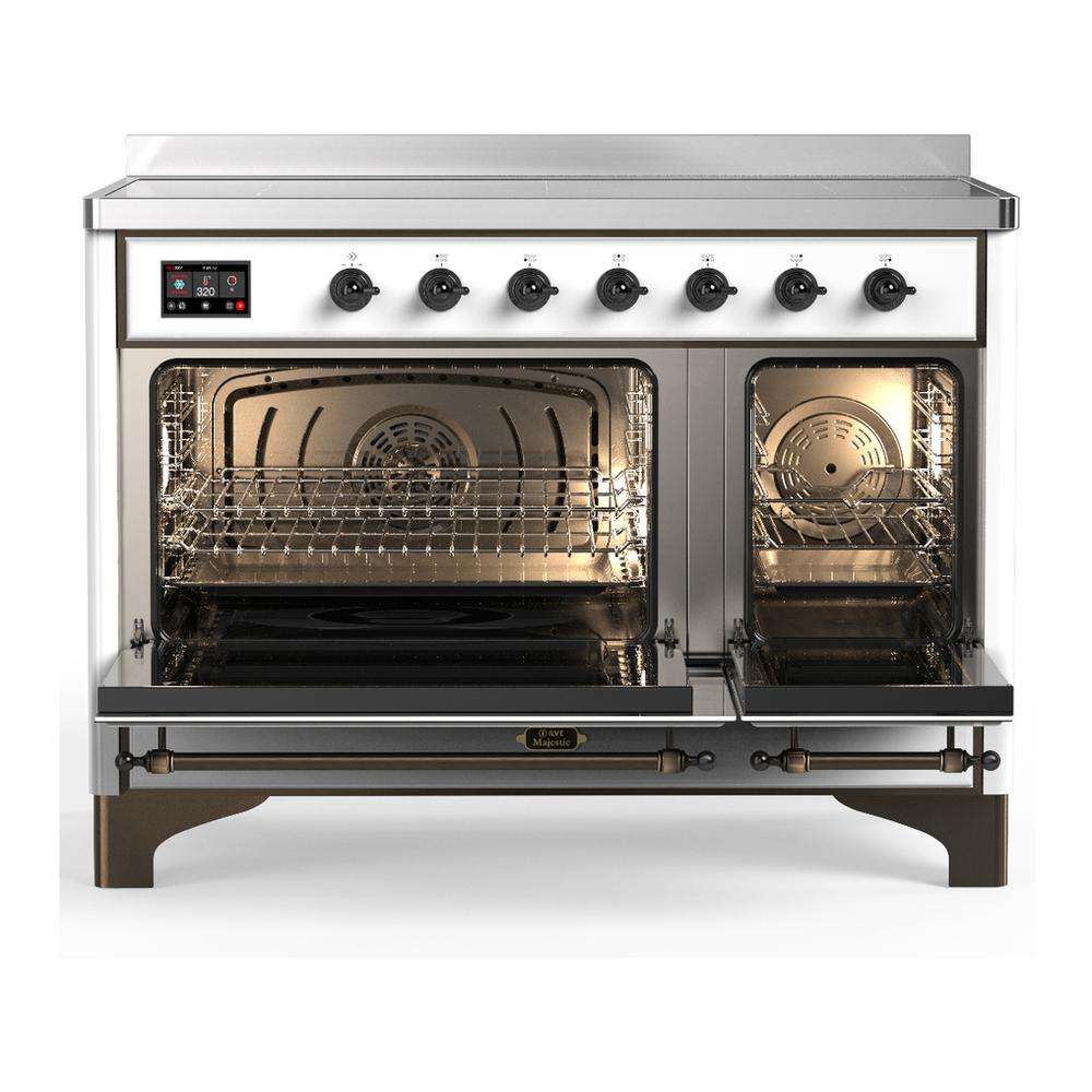 Ilve UMIB48NR3WHB Ilve Umib48Nr3Whb Majestic Iii 48 Inch Induction Range With 6 Elements, 5.02 Cu. Ft. Total Oven Capacity (Triple Glass Door, White, Burnished)