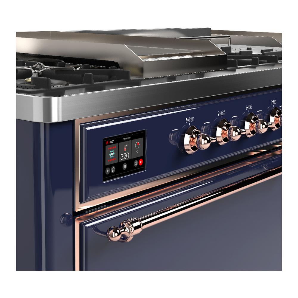Ilve UM60FSQNR3MBP Ilve Um60Fsqnr3Mbp Majestic Iii 60 Inch Dual Fuel Range With 7 Burners, Griddle And French Top, Dual Function Burner With Up To 25,000 Btu (Natural Gas, Solid Door, Midnight Blue, Copper)
