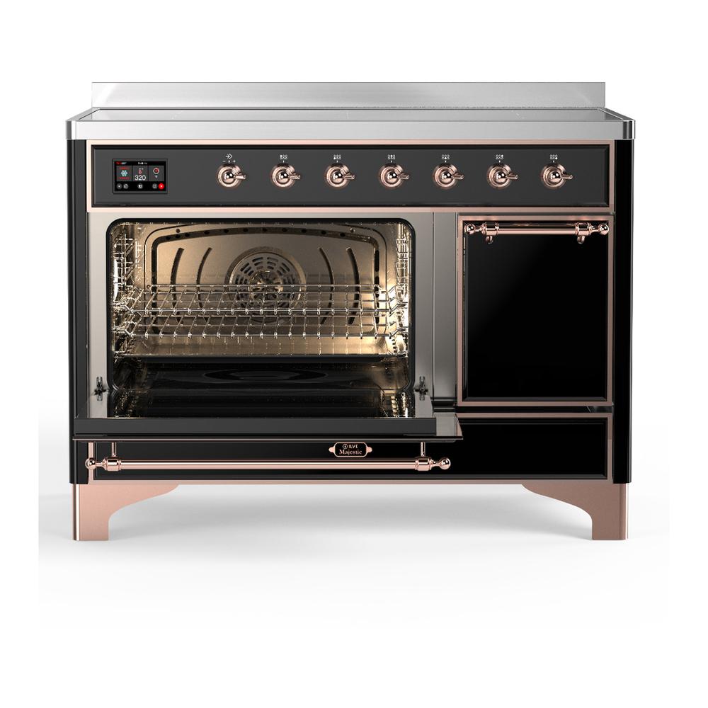 Ilve UMIB48QNR3BKP Ilve Umib48Qnr3Bkp Majestic Iii 48 Inch Induction Range With 6 Elements, 5.02 Cu. Ft. Total Oven Capacity (Solid Door, Glossy Black, Copper)