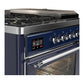 Ilve UM48FSNR3MBC Ilve Um48Fsnr3Mbc Majestic Iii 48 Inch Dual Fuel Range With 5 Black Brass Burners, Griddle And French Top, Dual Function Burner Up To 25,000 Btu (Natural Gas, Triple Glass Door, Midnight Blue, Chrome)