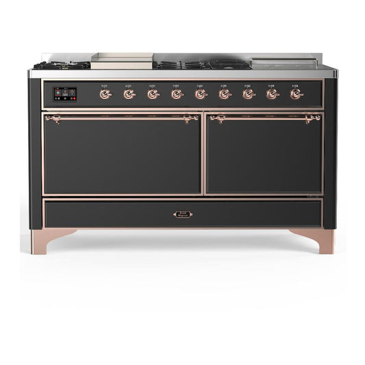 Ilve UM60FSQNR3MGPLP Ilve Um60Fsqnr3Mgplp Majestic Iii 60 Inch Dual Fuel Range With 7 Burners, Griddle And French Top, Dual Function Burner With Up To 25,000 Btu (Liquid Propane, Solid Door, Graphite Matte, Copper)