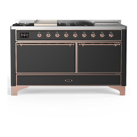 Ilve UM60FSQNR3MGPLP Ilve Um60Fsqnr3Mgplp Majestic Iii 60 Inch Dual Fuel Range With 7 Burners, Griddle And French Top, Dual Function Burner With Up To 25,000 Btu (Liquid Propane, Solid Door, Graphite Matte, Copper)