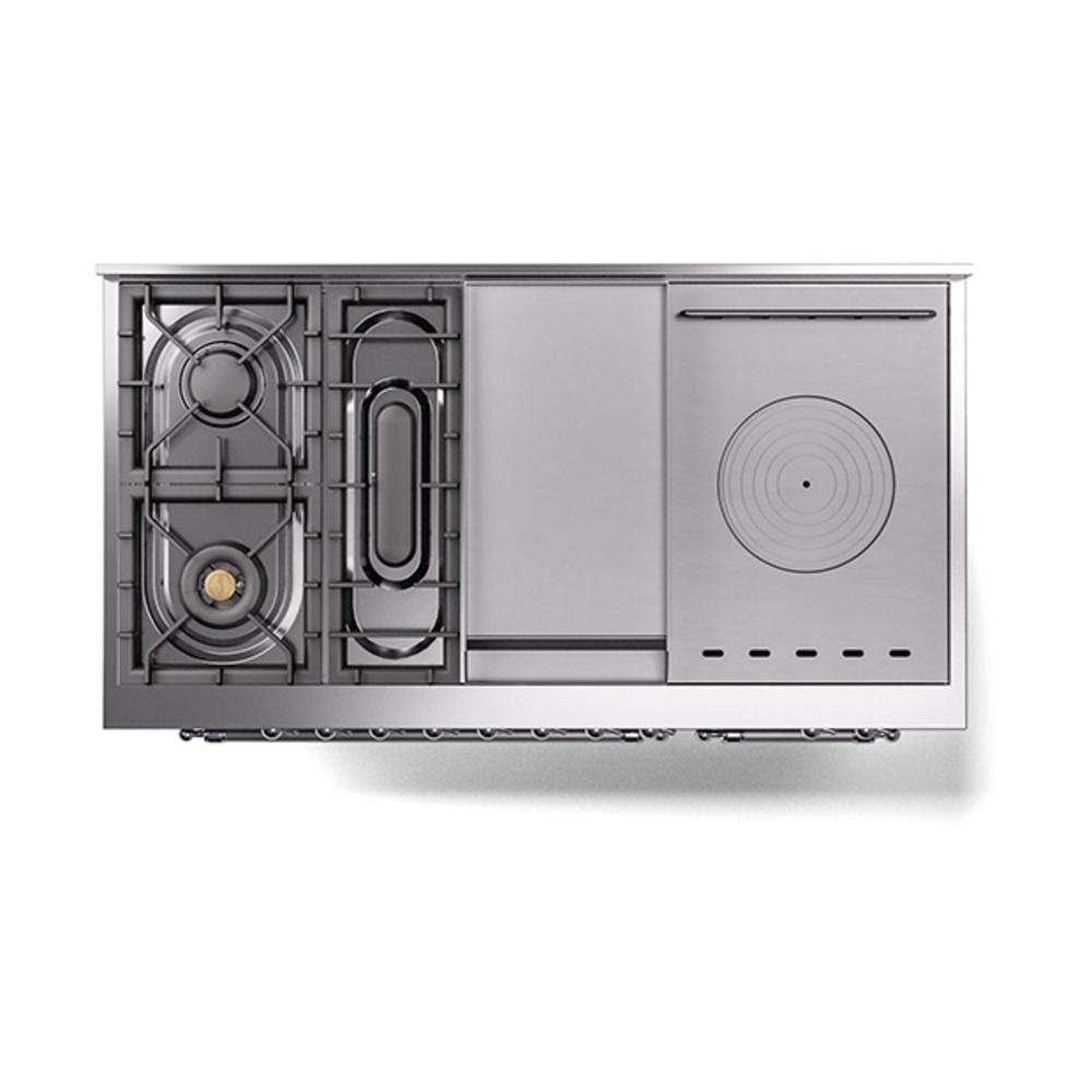Ilve UN48FSQNMPBGCLP Ilve Un48Fsqnmpbgclp Nostalgie Ii Noblesse 48" Dual Fuel Range (5 Sealed Burners + Griddle + French Top, Liquid Propane, Solid Door, Blue Grey, Chrome)