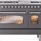 Ilve UP48FNMPMGC Nostalgie Ii 48 Inch Dual Fuel Natural Gas Freestanding Range In Matte Graphite With Chrome Trim