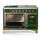 Ilve UM48FSNR3EGG Ilve Um48Fsnr3Egg Majestic Iii 48 Inch Dual Fuel Range With 5 Black Brass Burners, Griddle And French Top, Dual Function Burner Up To 25,000 Btu (Natural Gas, Triple Glass Door, Emerald Green, Brass)
