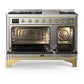 Ilve UM48FQNR3SSG Ilve Um48Fqnr3Ssg Majestic Iii 48 Inch Dual Fuel Range With 8 Burners And Griddle, Dual Function Burner Up To 25,000 Btu (Natural Gas, Solid Door, Stainless Steel, Brass)