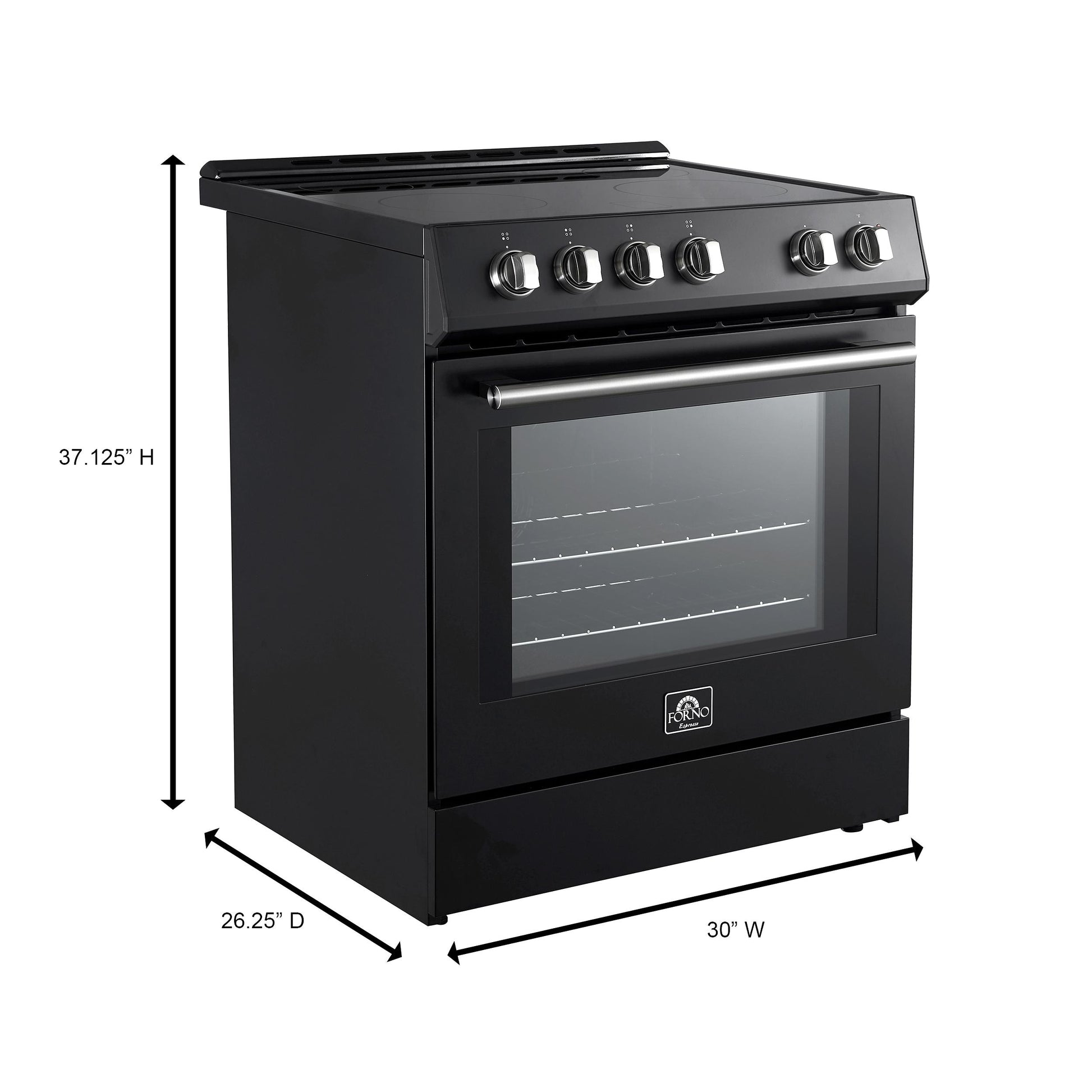 Forno FFSIN098230BLK Forno Leonardo Espresso 30-Inch Slide-In Black Induction Range, Convection Oven, 5 Cooking Zones, Touch Control Panel