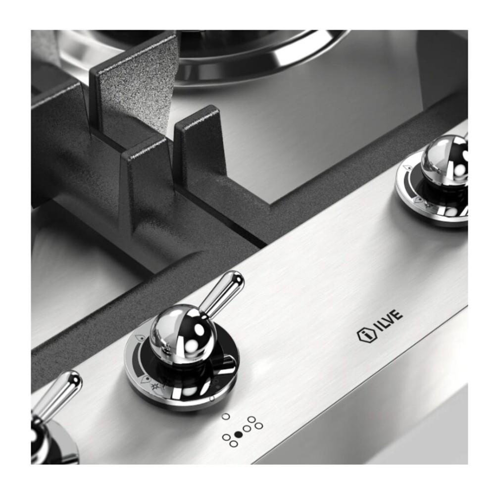 Ilve UHCPT125FNSSC Ilve Uhcpt125Fnssc Nostalgie Ii 48 Inch Built-In Gas Cooktop With Total Black Brass Burners, In Stainless Steel (6 Sealed Burners + Left Griddle, Natural Gas, Chrome)