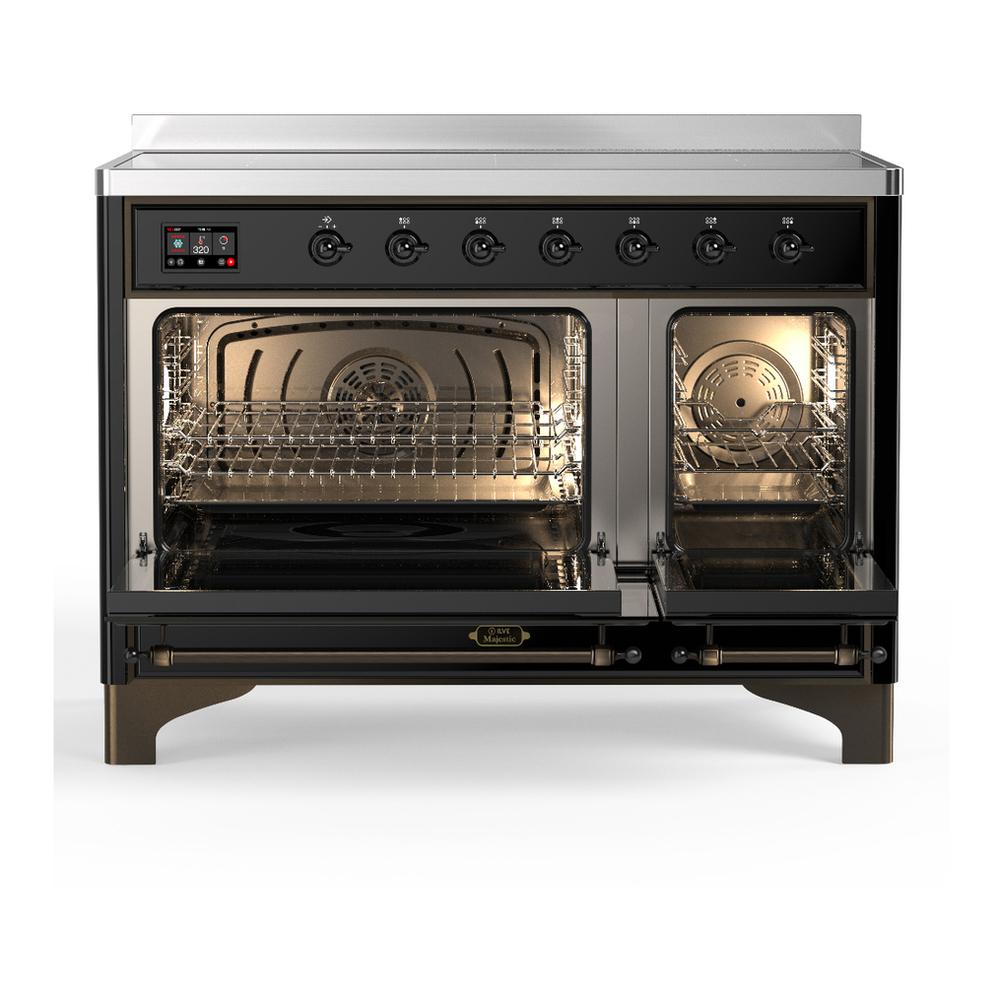 Ilve UMIB48NR3BKB Ilve Umib48Nr3Bkb Majestic Iii 48 Inch Induction Range With 6 Elements, 5.02 Cu. Ft. Total Oven Capacity (Triple Glass Door, Glossy Black, Burnished)