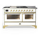 Ilve UM60FSNR3WHG Ilve Um60Fsnr3Whg Majestic Iii 60 Inch Dual Fuel Range With 7 Burners, Griddle And French Top, Dual Function Burner With Up To 25,000 Btu (Natural Gas, Triple Glass Door, White, Brass)