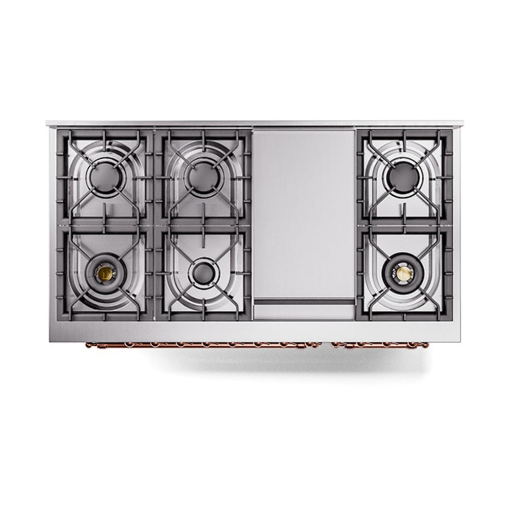 Ilve UN48FNMPEGP Ilve Un48Fnmpegp Nostalgie Ii Noblesse 48" Dual Fuel Range (8 Sealed Burners + Griddle, Natural Gas, Triple Glass Door, Emerald Green, Copper)