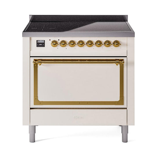 Ilve UNI366QNMPAWG Ilve Uni366Qnmpawg Nostalgie Ii Noblesse 36" Induction Range (Solid Door, Antique White, Brass)