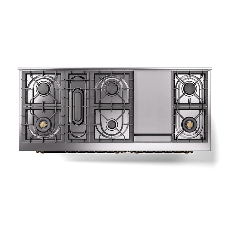 Ilve UN60FNMPSSBLP Ilve Un60Fnmpssblp Nostalgie Ii Noblesse 60" Dual Fuel Range (9 Sealed Burners + Griddle, Liquid Propane, Triple Glass Door, Stainless Steel, Burnished)