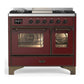 Ilve UMD40FNR3BUB Ilve Umd40Fnr3Bub Majestic Iii 40 Inch Dual Fuel Range With 6 Burners And Griddle, Dual Function Burner Up To 25,000 Btu (Natural Gas, Triple Glass Door, Burgundy, Burnished)