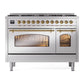 Ilve UP488NMPSSGLP Ilve Up488Nmpssglp Nostalgie Ii 48 Inch Dual Fuel Range With 8 Total Black Brass Sealed Burners, Brass Trim (Limited Edition) (Liquid Propane, Stainless Steel)