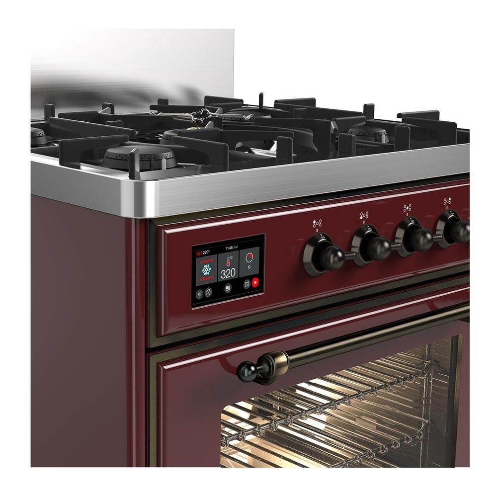 Ilve UM30NR3BUBLP Ilve Um30Nr3Bublp Majestic Iii 30 Inch Dual Fuel Range With 5 Black Brass Burners, Dual Function Burner Up To 25,000 Btu (Liquid Propane, Triple Glass Door, Burgundy, Burnished)