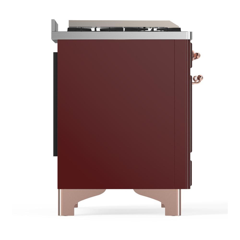 Ilve UM48FSQNR3BUPLP Ilve Um48Fsqnr3Buplp Majestic Iii 48 Inch Dual Fuel Range With 5 Black Brass Burners, Griddle And French Top, Dual Function Burner Up To 25,000 Btu (Liquid Propane, Solid Door, Burgundy, Copper)