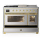 Ilve UM48FSNR3SSG Ilve Um48Fsnr3Ssg Majestic Iii 48 Inch Dual Fuel Range With 5 Black Brass Burners, Griddle And French Top, Dual Function Burner Up To 25,000 Btu (Natural Gas, Triple Glass Door, Stainless Steel, Brass)