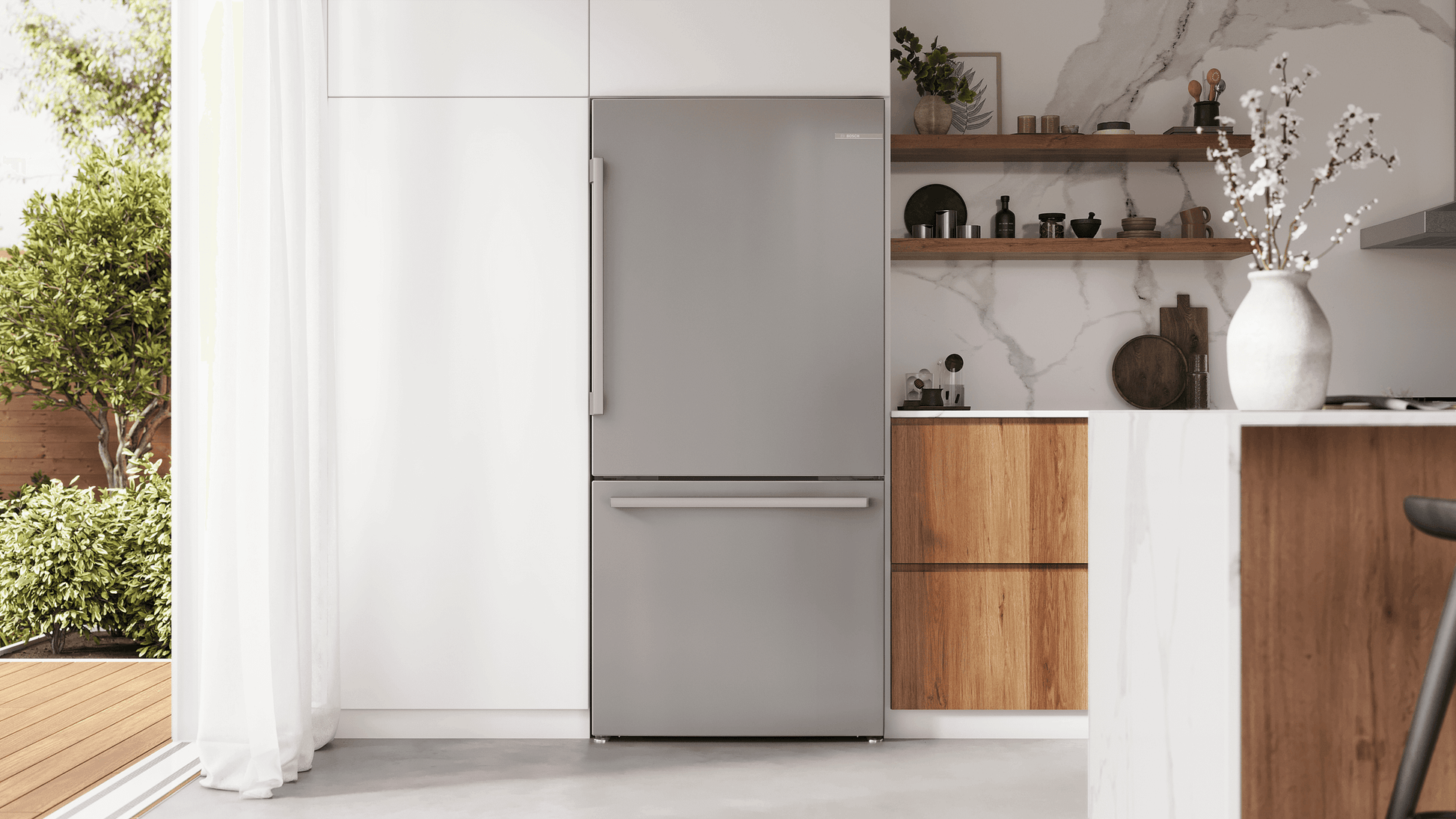 Bosch B33CM10SNS 100 Series, Free-Standing Fridge-Freezer With Freezer At Bottom, Brushed Steel (With Anti-Fingerprint), Total No Frost