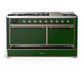 Ilve UM60FQNR3EGPLP Ilve Um60Fqnr3Egplp Majestic Iii 60 Inch Dual Fuel Range With 9 Burners And Griddle, Dual Function Burner Up To 25,000 Btu (Liquid Propane, Solid Door, Emerald Green, Copper)