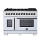 Forno FFSGS638748WHT Forno Capriasca 48 Inch Freestanding French Door Dual Fuel Range In White With Antique Brass Accessories, 8 Burners, True Convection Oven