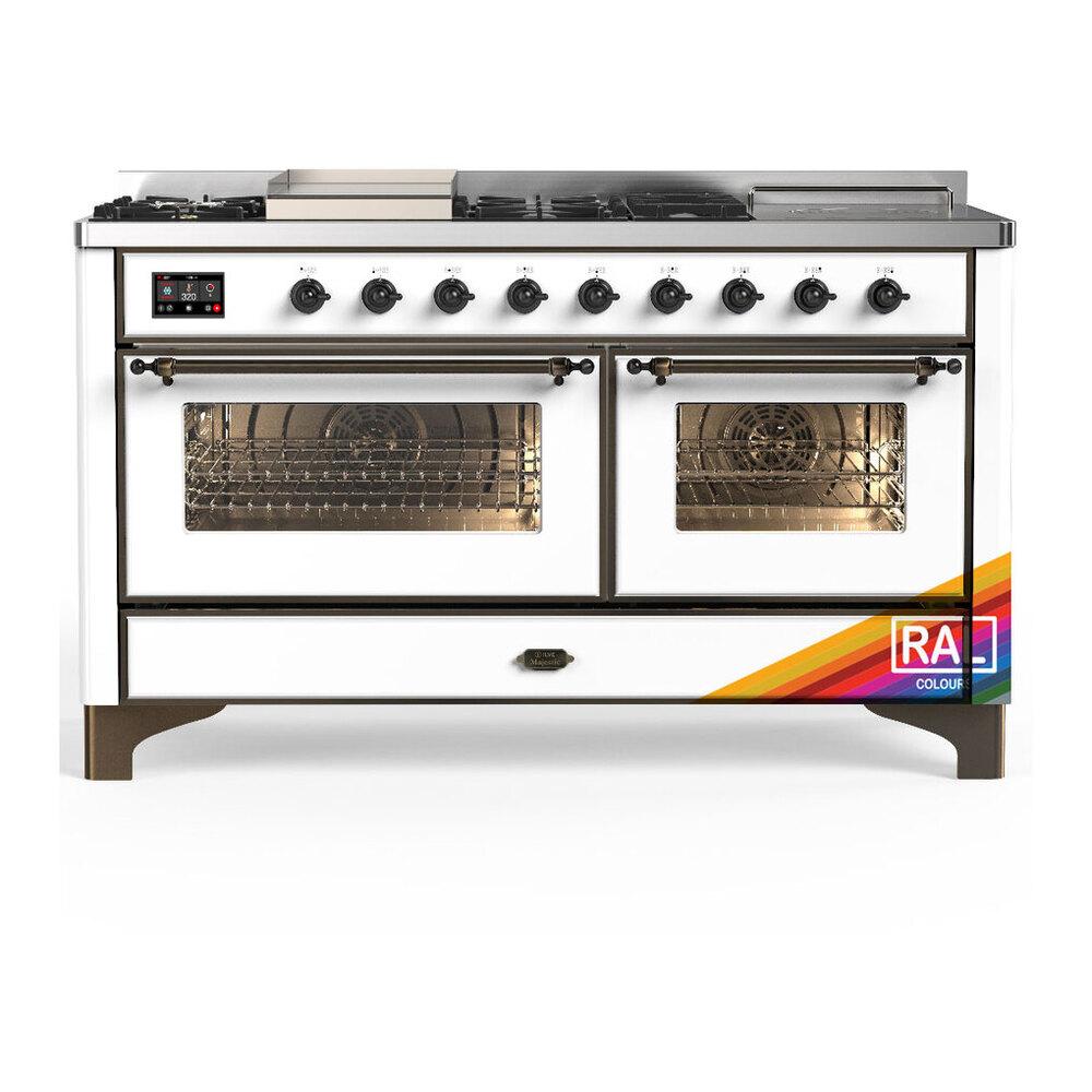 Ilve UM60FSNR3RAB Ilve Um60Fsnr3Rab Majestic Iii 60 Inch Dual Fuel Range With 7 Burners, Griddle And French Top, Dual Function Burner With Up To 25,000 Btu (Natural Gas, Triple Glass Door, Ral, Burnished)