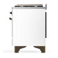 Ilve UM60FNR3WHBLP Ilve Um60Fnr3Whblp Majestic Iii 60 Inch Dual Fuel Range With 9 Burners And Griddle, Dual Function Burner Up To 25,000 Btu (Liquid Propane, Triple Glass Door, White, Burnished)