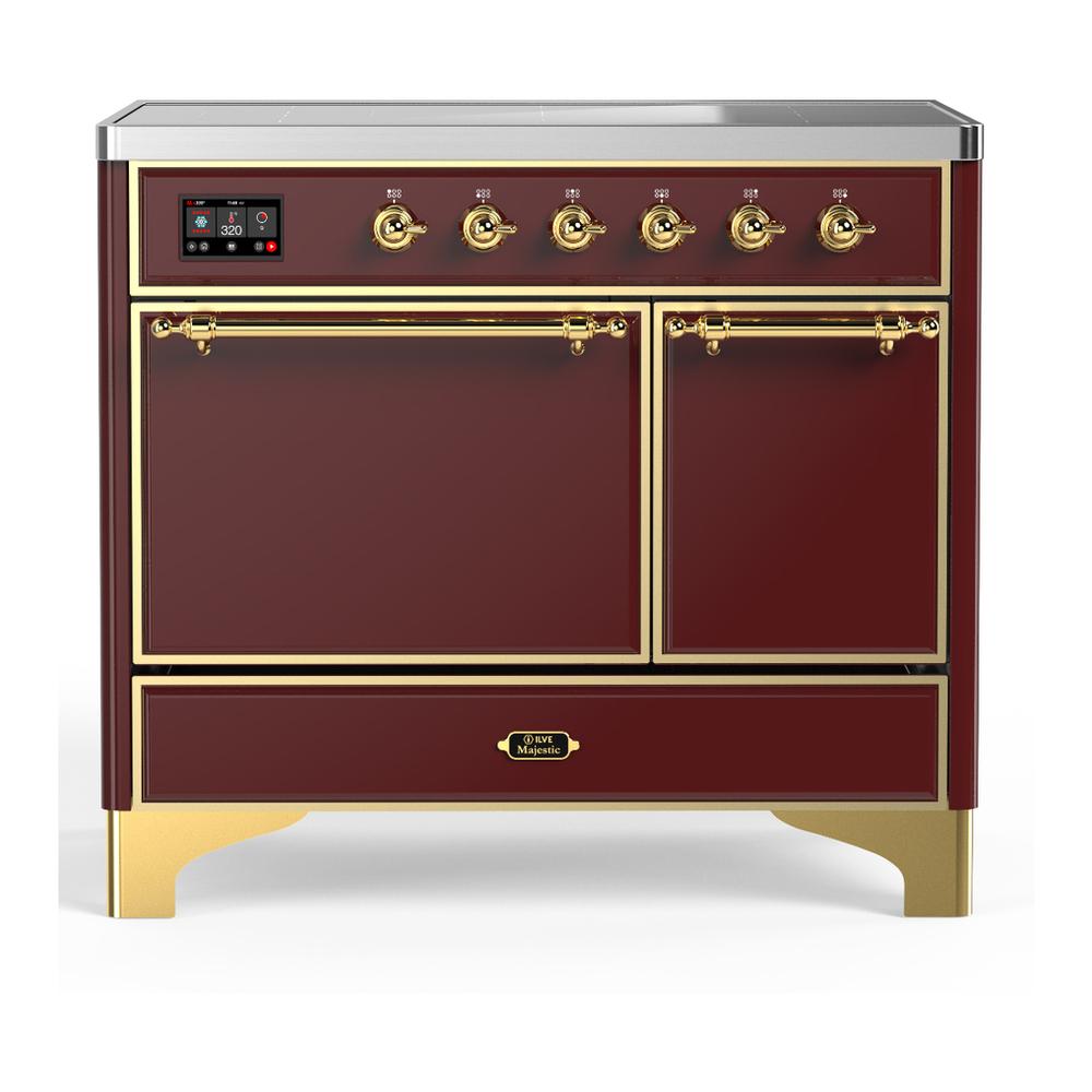 Ilve UMDIB40QNR3BUG Ilve Umdib40Qnr3Bug Majestic Iii 40 Inch Induction Range With 6 Elements, 3.82 Cu. Ft. Total Oven Capacity (Solid Door, Burgundy, Brass)