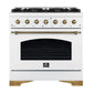 Forno FFSGS611336WHT Forno Antico 36-Inch Dual Fuel Range White And Antique Brass Design With 6 Sealed Gas Burners And Electric Convection Oven
