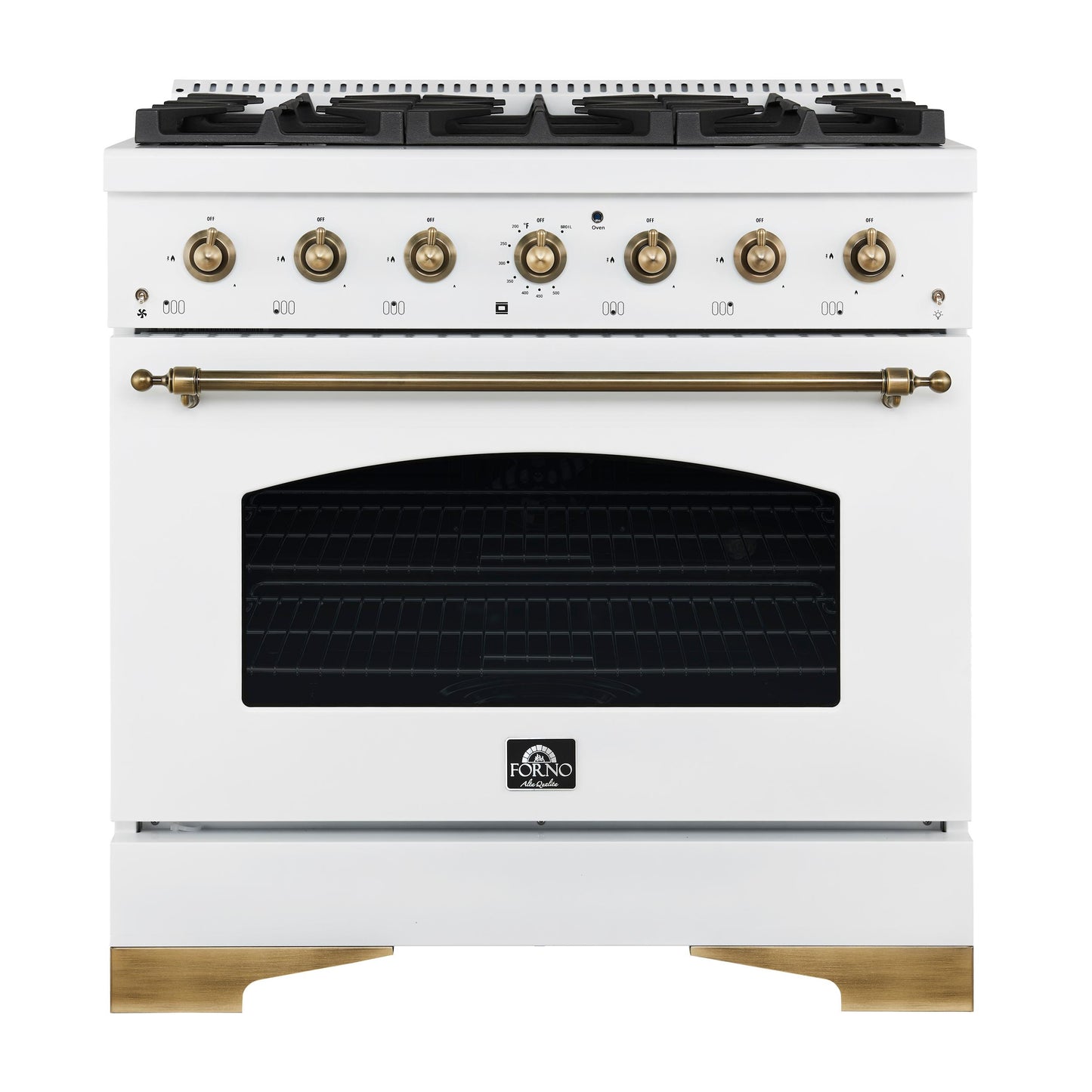 Forno FFSGS611336WHT Forno Antico 36-Inch Dual Fuel Range White And Antique Brass Design With 6 Sealed Gas Burners And Electric Convection Oven